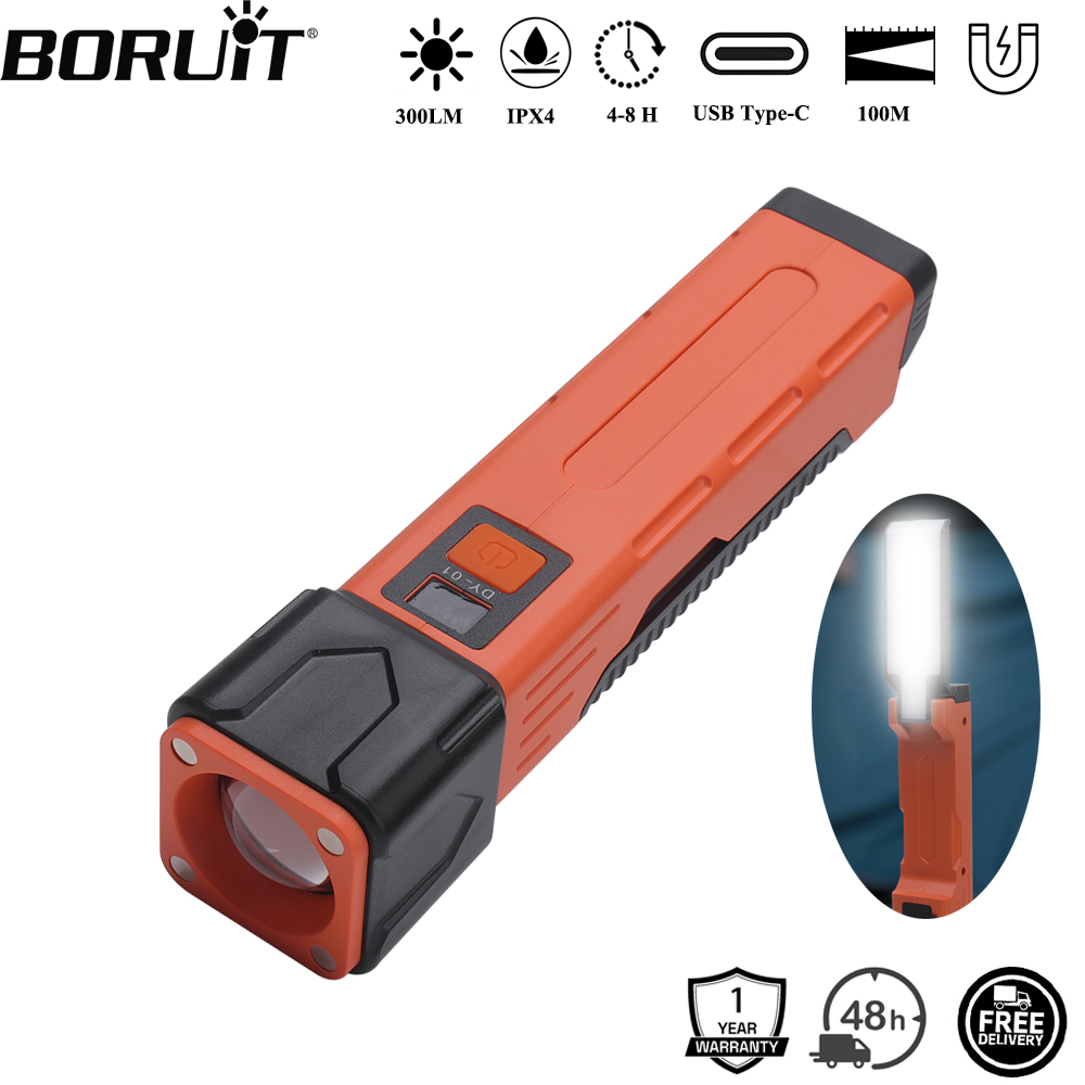 Fishing Light - BORUiT 300LM LED-werklamp Zoomzaklamp Type-C Oplaadbare
